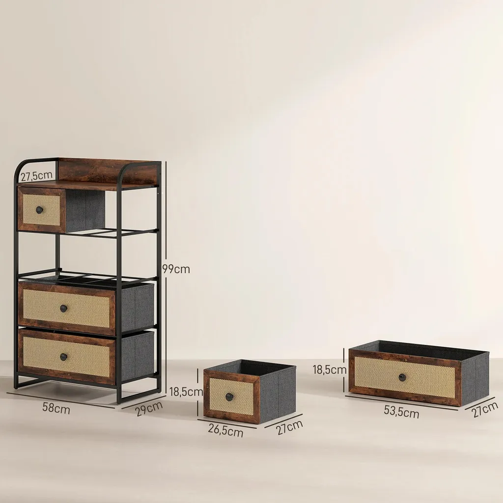 Rangement efficace salon commode en tissu compacte 5 tiroirs rustique - 3