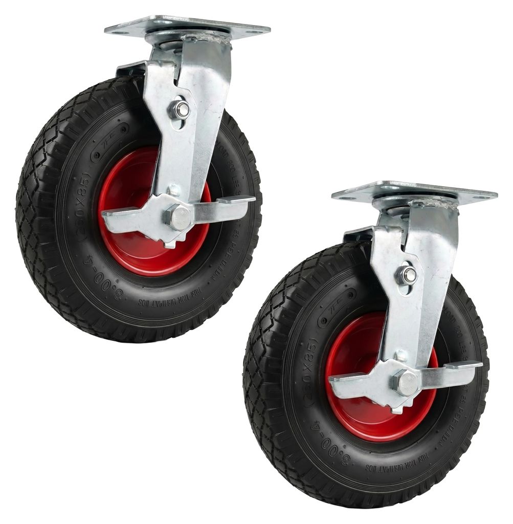 Relaxdays Zwenkwielen met rem, set van 2, 3.00-4, 120 kg Productafbeelding 