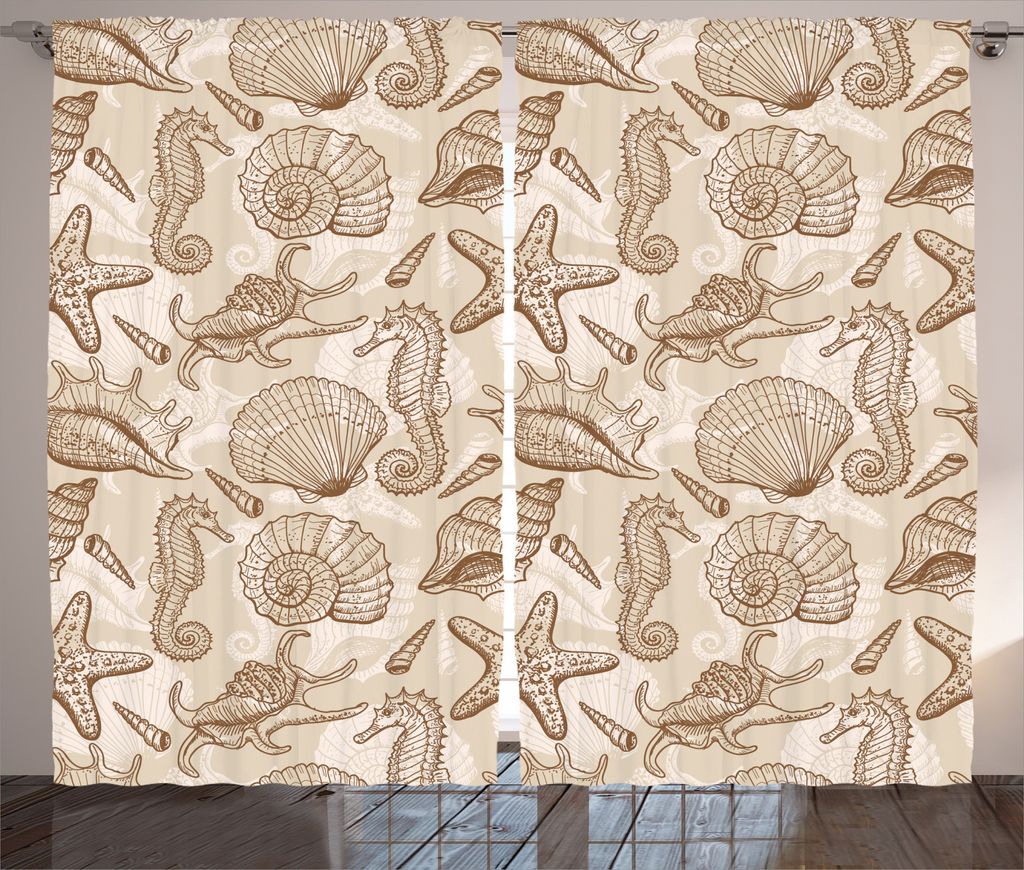ABAKUHAUS Beige Rustikaler Vorhang, Exotische Meerestiere, Wohnzimmer Universalband Gardinen mit Schlaufen und Haken, 280 x 245 cm, Beige