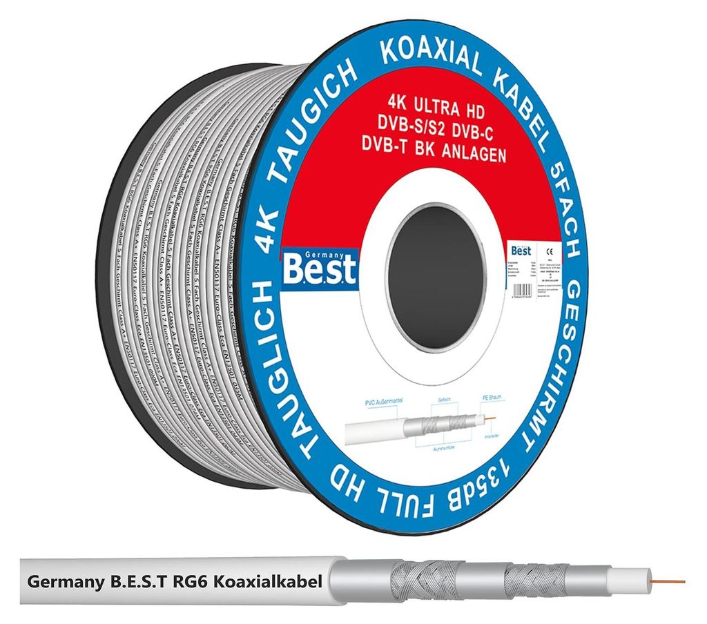 Germany B.e.s.t Koaxialkabel 100 M SAT-Kabel | 4K Ultra HD Produktbild 