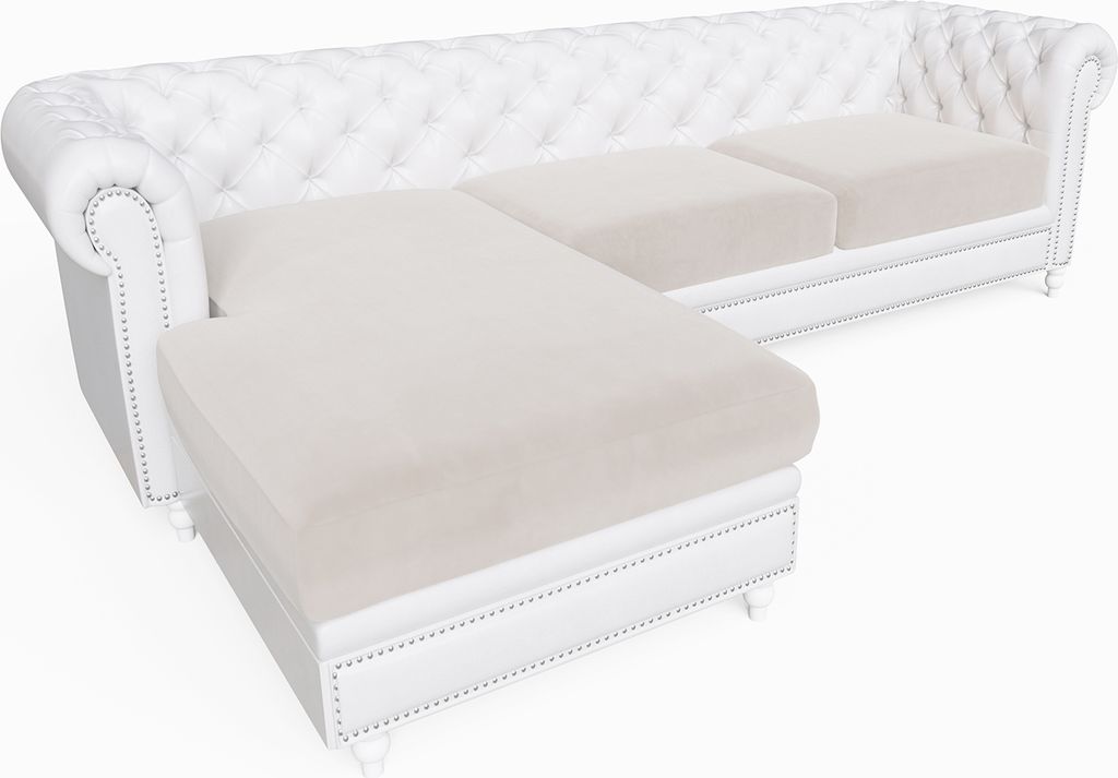 Sofa Sitzkissenbezug 2 Sitzer + Chaise, Stretch Samt Sofabezug L-Form Sofa Sitzkissen Schonbezug Sofahusse Sofaschoner, Weiß