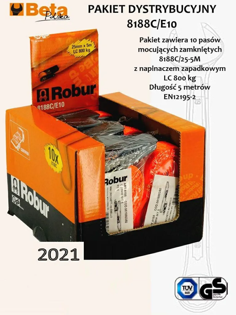 Cinghia di Ritenzione Beta 750kg 5m 25mm - Set 10pz per Fissaggio Carichi