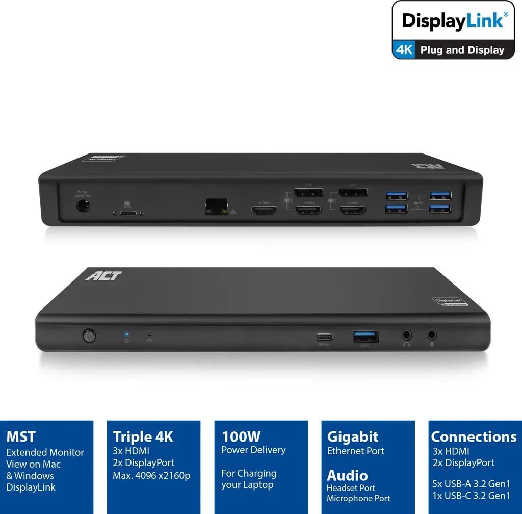 Station d'accueil USB-C haute vitesse ACT AC7048 compacte