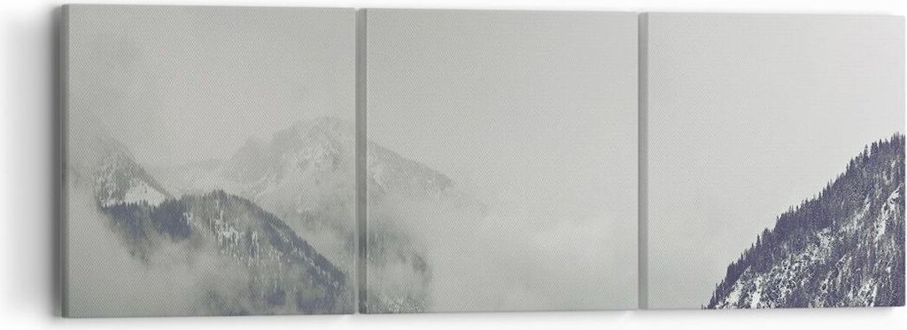 Bild auf Leinwand - Leinwandbild - 3 Teile - Berge Wald Nebel - 90x30cm - Wand Bild - Wanddeko - Wandbilder - Leinwanddruck - Bilder - Wanddekorati...