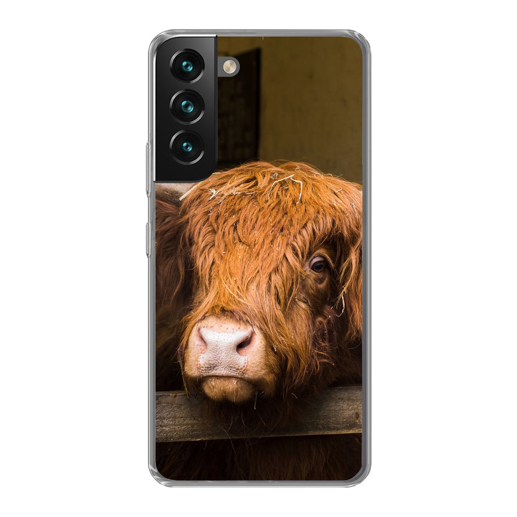 MuchoWow Handyhülle Schutzhülle Hülle für Samsung Galaxy S22 Plus Schottischer Highlander - Bauernhaus - Scheune Silikon Softcase Handy Hüll...