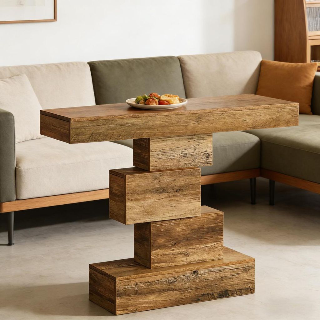 Moderner Stil Seitentisch,Akzenttisch mit geometrischem Sockel,Flur Tisch,Schlafsofa,Konsolentisch