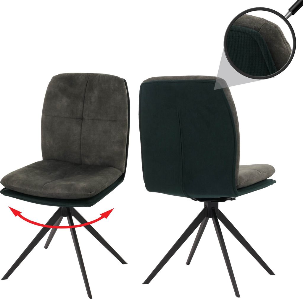 2er-Set Esszimmerstuhl HWC-M68, Küchenstuhl Lehnstuhl, drehbar Auto-Position, Metall Stoff/Textil grün