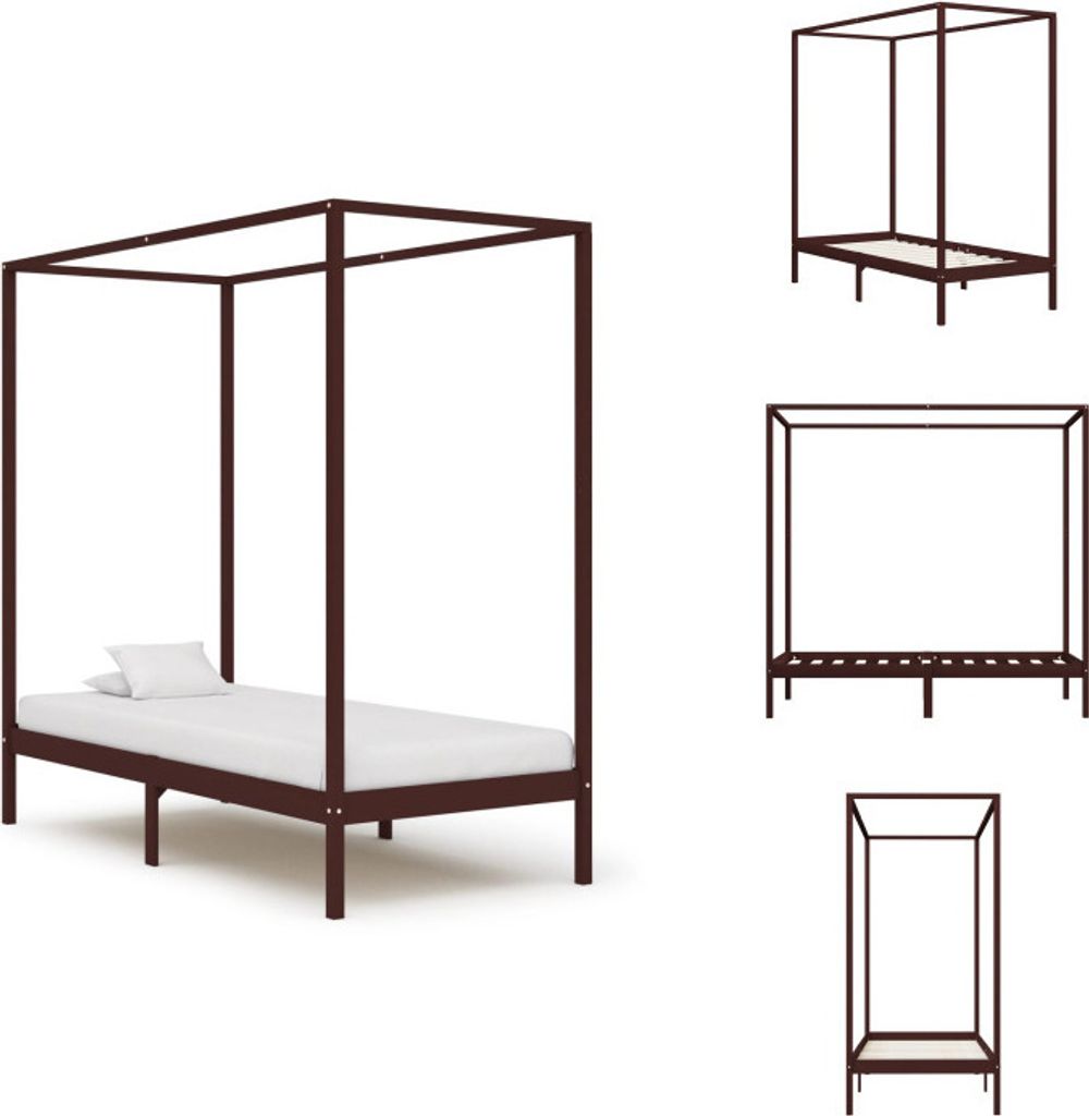 vidaXL Himmelbett-Gestell Dunkelbraun Massivholz Kiefer 100 x 200 cm - Betten & Bettgestelle