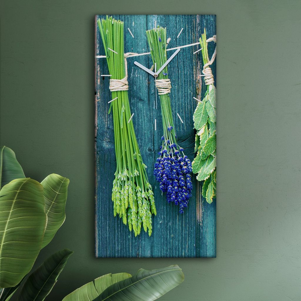Wohnzimmer Leinwand Uhr Geräuschlos Küche 30x60 Hängende, Kräuter, Herbs, weiße Zeiger