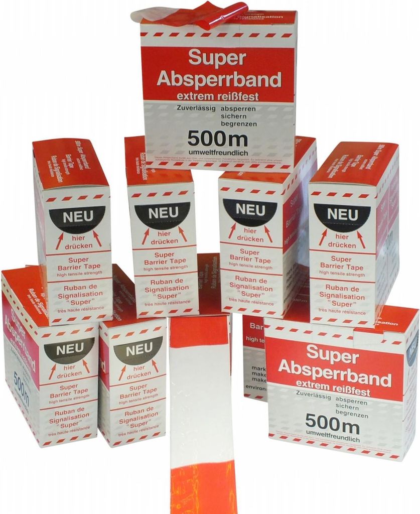 18 Rol. Absperrband * SUPER * 500m Absperrrolle Feuerwehr 80mm Flatterband Abrollkarton Polizei Abgrenzungsband Makierungsband Baustelle Warnband 8...