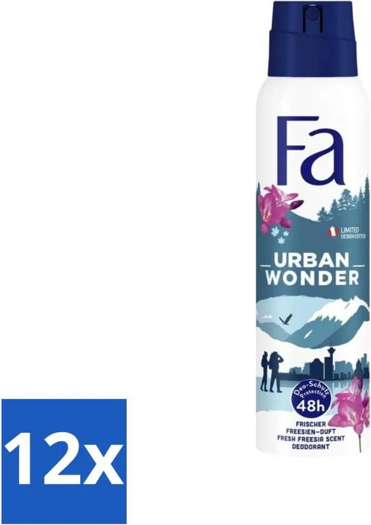 Anti-Transpirant Fa Urban Wonder Fraise 48h Finies les Odeurs Pack de 12 x 150ml
