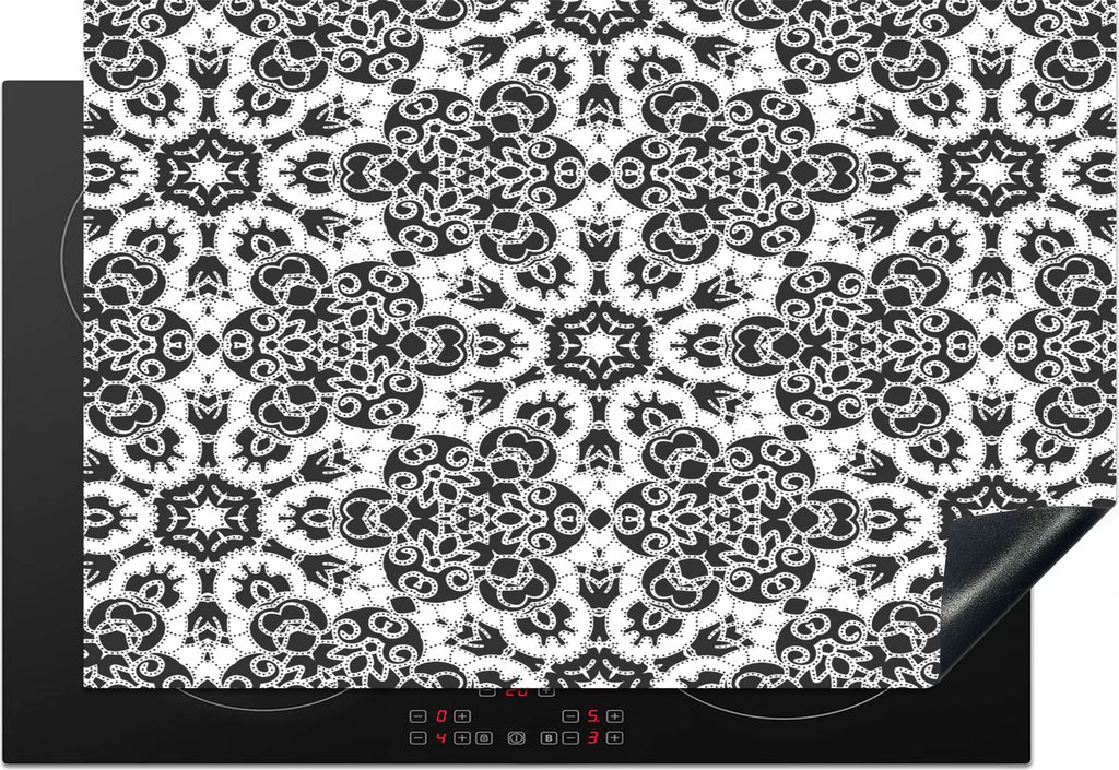 KitchenYeah Herdabdeckplatte Muster - Schwarz und Weiß - Mandala , 76x51cm, Küche Deko, Glaskeramikfeld Herdabdeckung, Abdeckplatte fùr Kochfeld