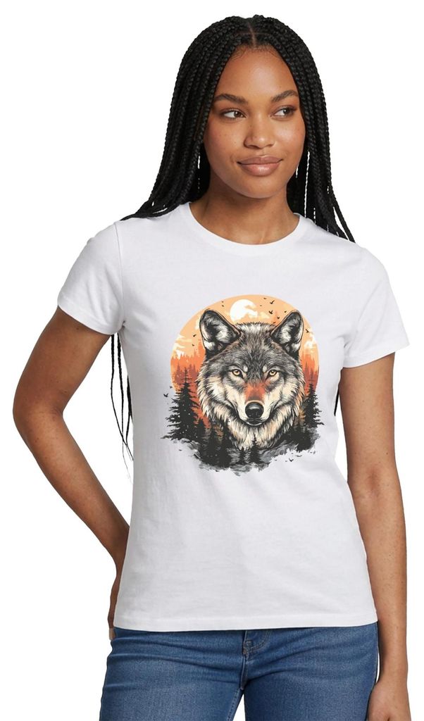 Spreadshirt Wolf Im Wald | Kraftvolles Tiermotiv Frauen T-Shirt, XL, Weiß