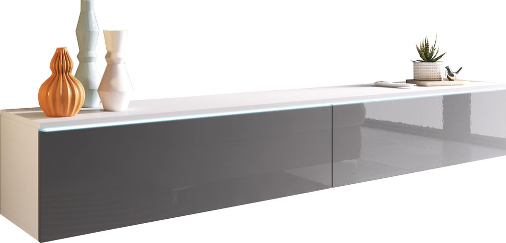 MINIO go for it, TV-Schrank, TV-Lowboard "DONNA", 180cm, stehend, hängend, Weiss Matt / Grau Hochglanz - ohne LED Beleuchtung