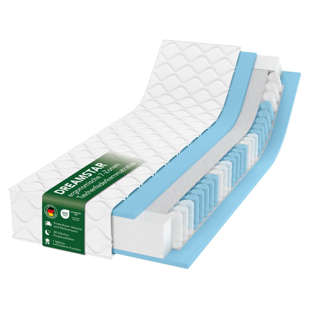Ergonomische 7-Zonen XXL Matratze mit Taschenfederkern I Produktbild 