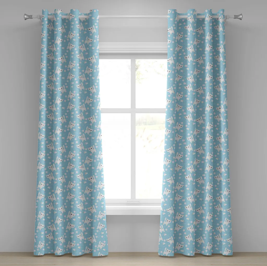 Rideau Chambre Bébé Chat et Souris Bleu Crème pour Fenêtre Large
