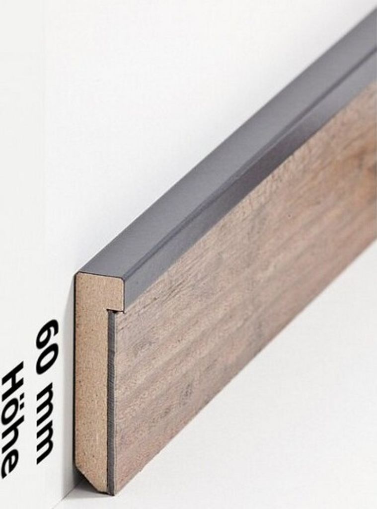 Sockelleiste MDF 13 x 60 x 2500 mm Grau MDF-Kern foliert Fußleiste für Vinylboden by PROVISTON 2.5 Meter | 1 Stück