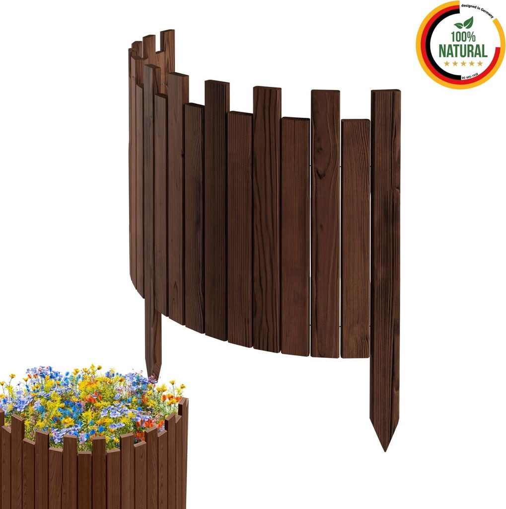 Floranica Beeteinfassung Rasenkante Holz Rollzaun Holzzaun 100 x 40 cm Braun imprägniert Flexible Rollborder Palisade Gartenzaun