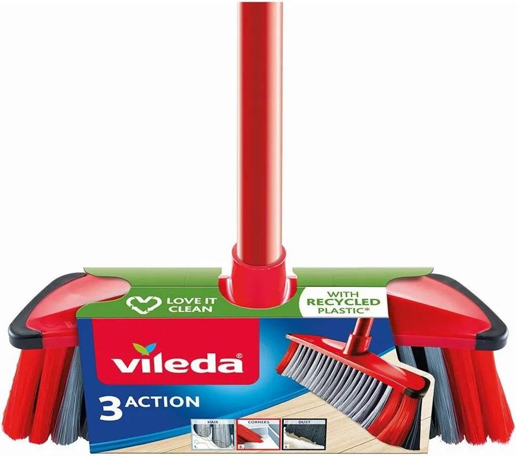 A Vileda broom with its packaging.
