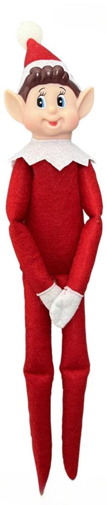 Rote Weihnachtselfenpuppe aus Filz mit weißem Kragen, weißen Fäustlingen und rotem Hut mit weißem Pompon
