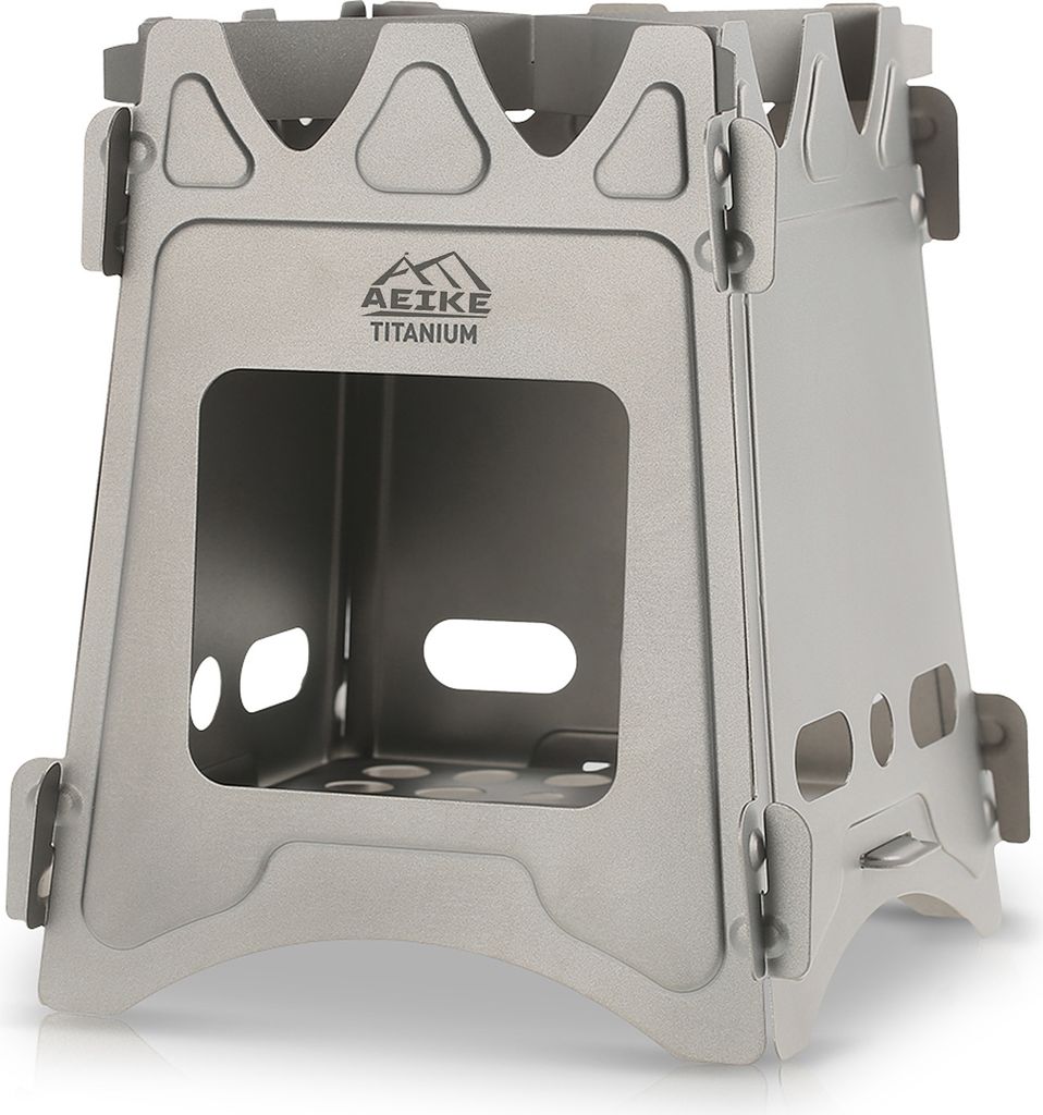 Aeike Camping-Holzofen, tragbar, faltbar, leicht, Titan, Holzofen fuer Rucksacktouren, zum ueberleben im Freien, Kochen, Picknick, Jagd