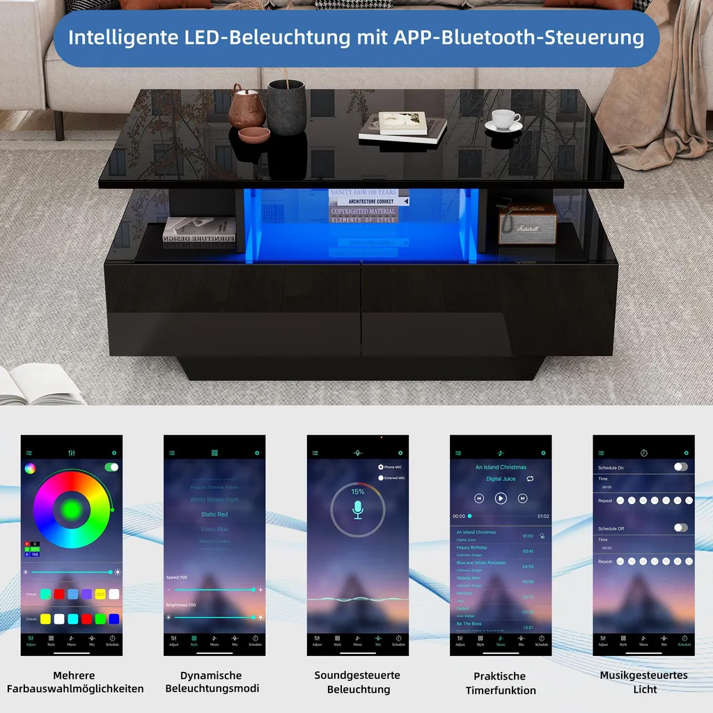 Table basse avec LED multicolores et tiroirs de rangement MODFU - 5