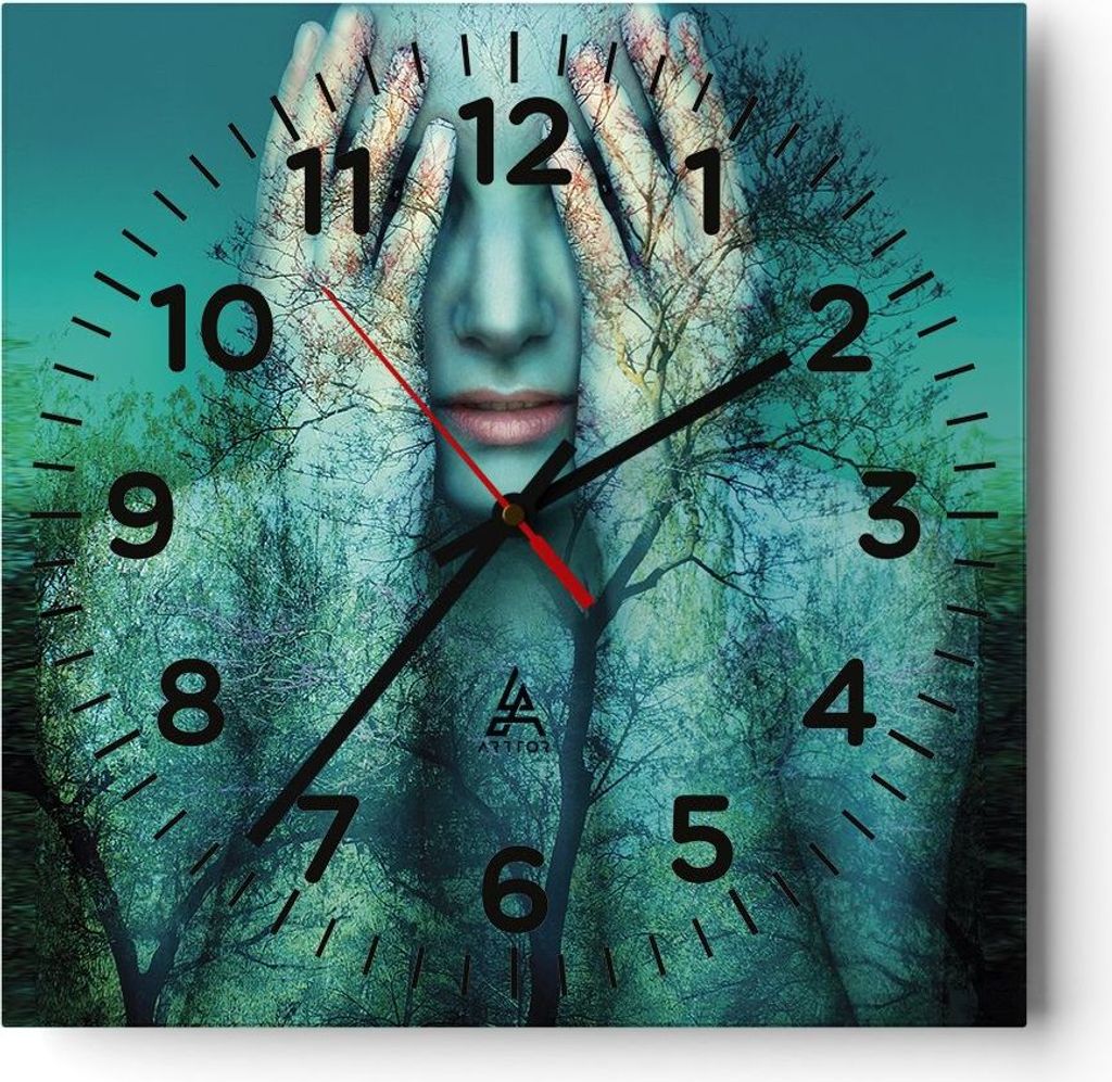Wanduhr - Quadrat - Glasuhr - Frau Natur Grafik - 40x40cm - Schleichendes Uhrwerk - Lautlos - zum Aufhängen bereit - Dekoration Modern - Wanddekor...