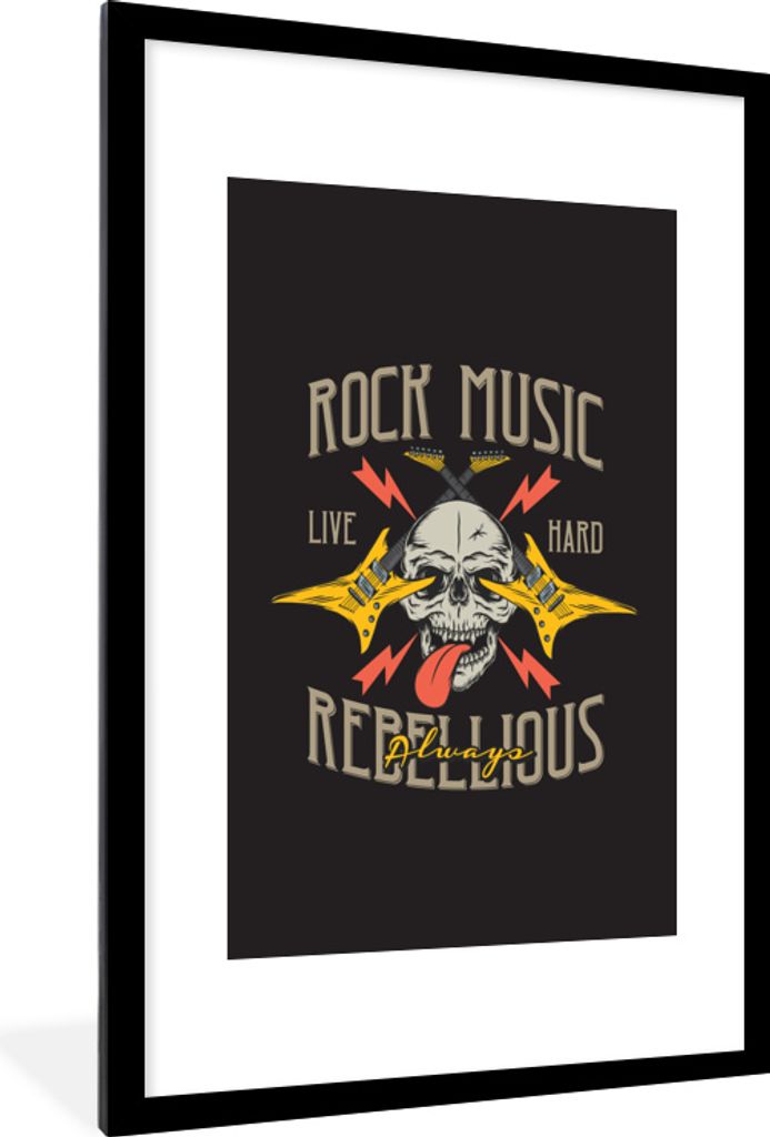 MuchoWow MuchoWow Gerahmtes Poster Totenkopf - Gitarre - Vintage 60x90 cm - Poster mit zchwarzem Bilderrahmen - Dekoration - Wandposter Wohnzim...