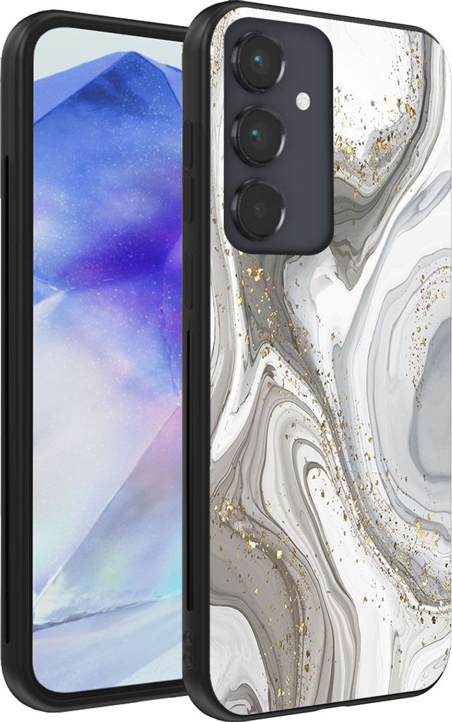 Handyhülle passend für Samsung Galaxy A55 mit Marmordruck - TPU Back Cover Case Marmor Design - Silber