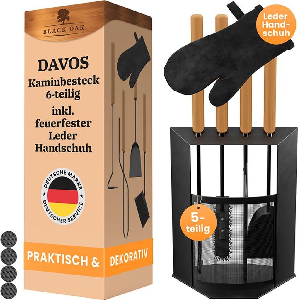 BLACK OAK DAVOS Kaminbesteck 5-teilig 16x29x60cm Schwarz Produktbild 