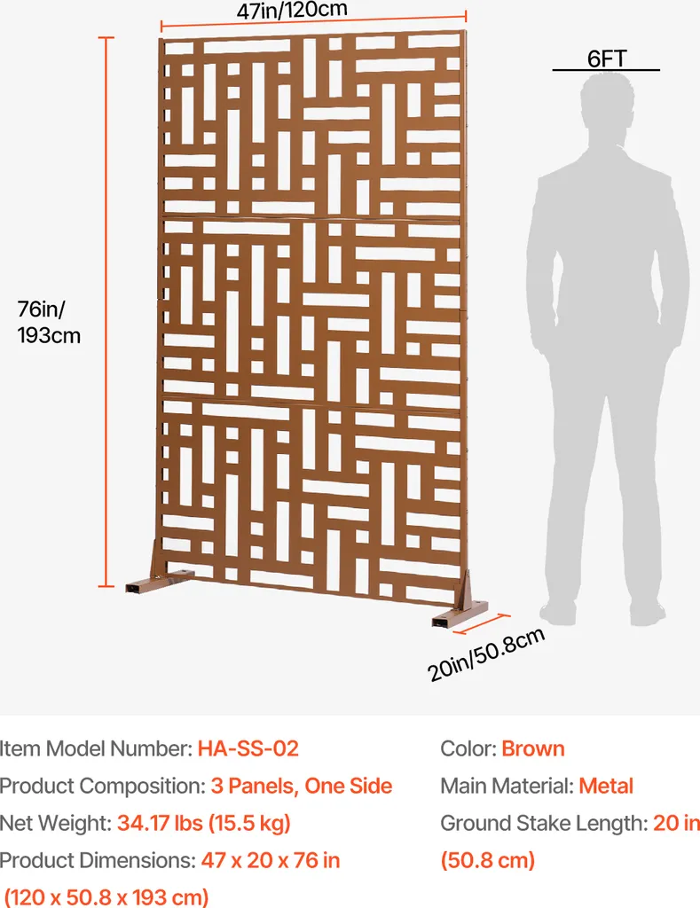 Brise-vue Marron 120x193 cm Structure Acier Résistante pour l'Extérieur