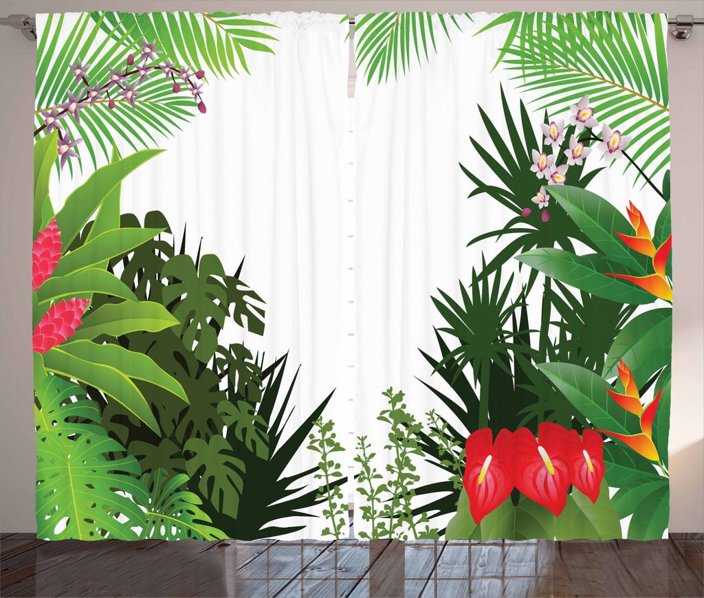 ABAKUHAUS Urwald Rustikaler Gardine, Regenwald-Vegetation, Schlafzimmer Kräuselband Vorhang mit Schlaufen und Haken, 280 x 225 cm, Mehrfarbig