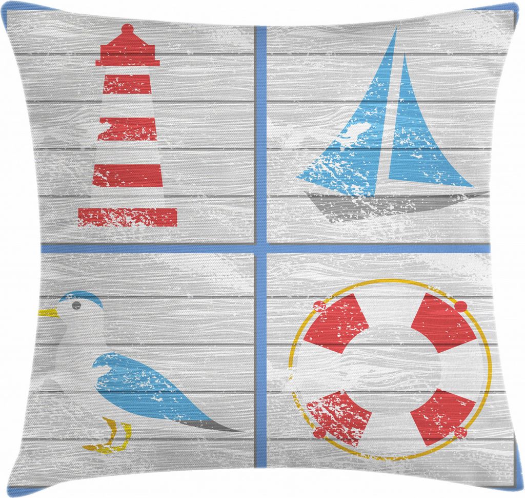 ABAKUHAUS Leuchtturm Kissenbezug, Nautical Rustic, Dekorative Kopfkissenhülle mit Beidseitigem Druck Reißverschluß Waschbar, 50 x 50 cm, Mehrfarbig