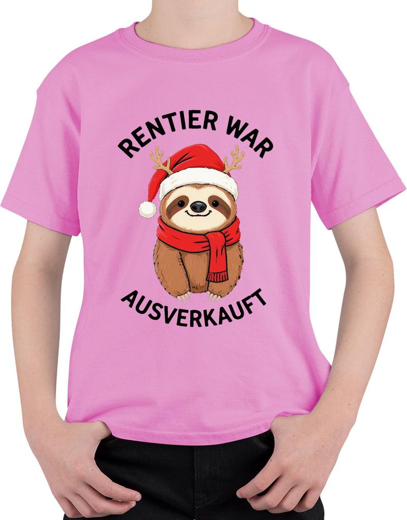 Rentier war t Faultier Weihnachten lustig Geschenk Uni Kinder T-Shirt, Pink, 104