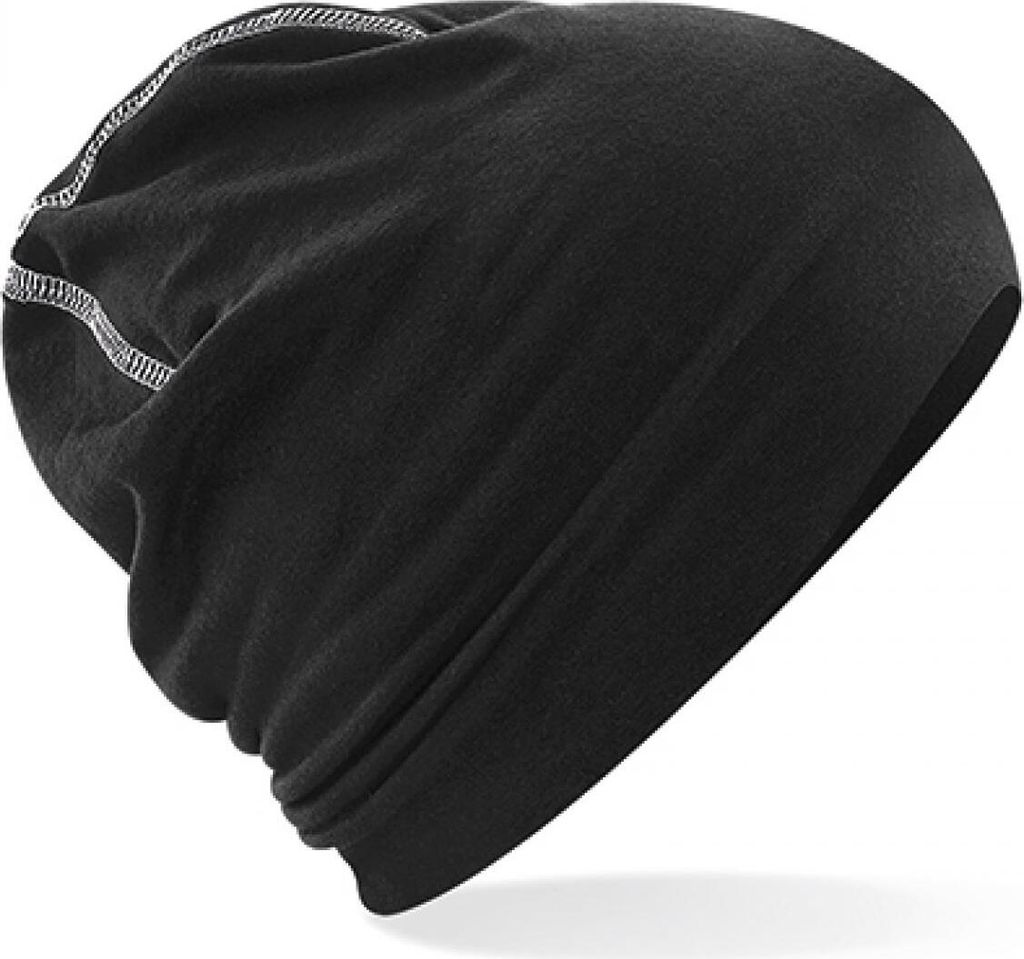 Beechfield B366 | Hemsedal Baumwolle Beanie / Länge: 24cm - Farbe: Black/White - Größe: One Size