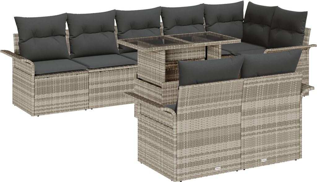 Langlebige 9-teiliges Garten Sofa Set mit Kissen in Hellgrau aus Poly Rattan - Gartensofas Möbel329862