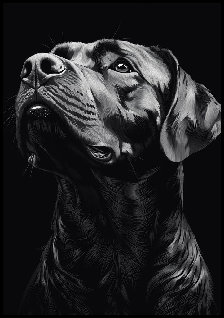 Poster 70x100cm Tierportrait für das Wohnzimmer | Labrador | Schwarz Weiß