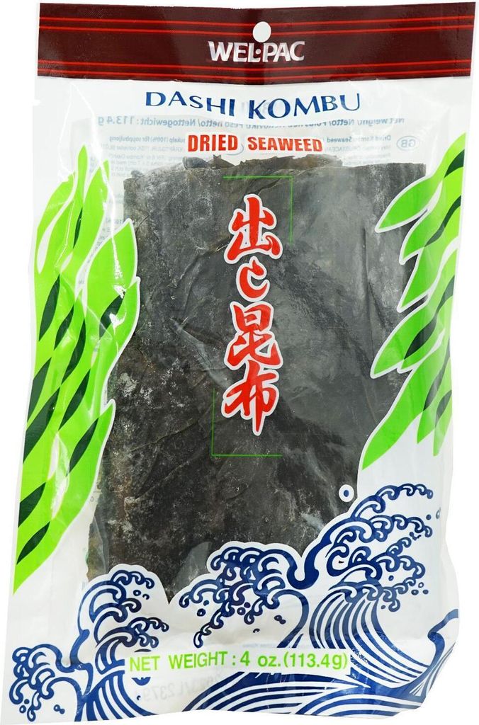 A package of Wel Pac Dashi Kombu dried seaweed.