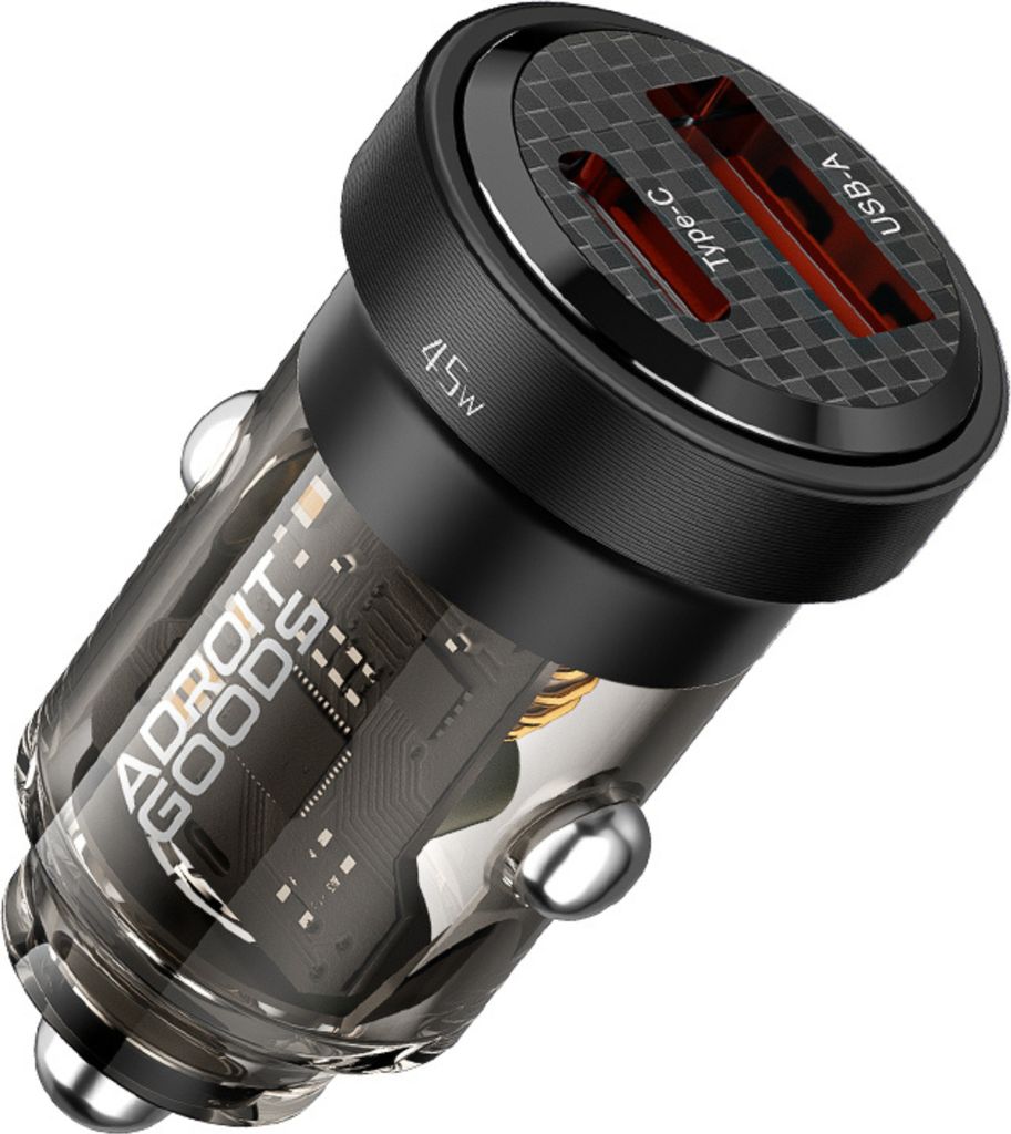AdroitGoods USB Autoladegerät für Mobiltelefone - Dual USB - Schnellladegerät - Typ C - 45W - Schwarz