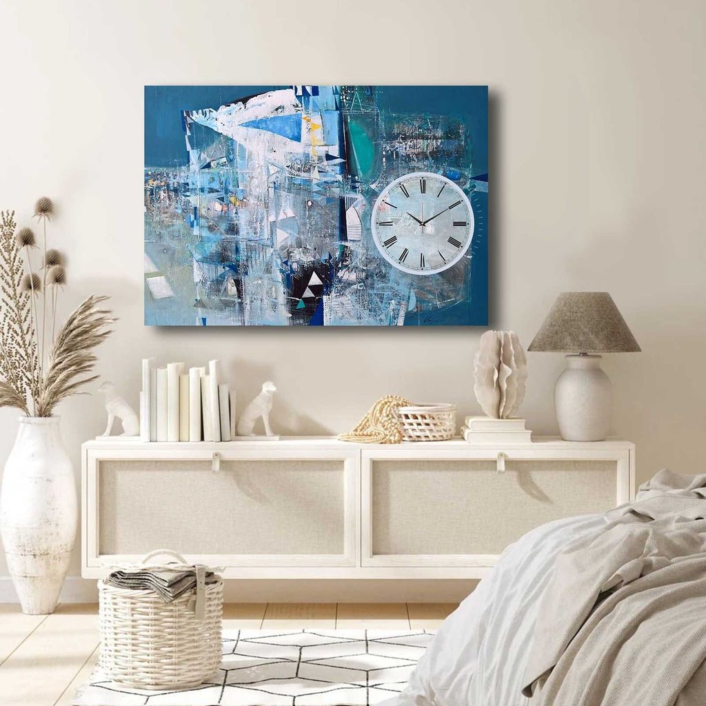 Opviq, 70100CS-036, Nachbildungative Leinwand-Wanduhr, Mehrfarbig, 100 % WILDLEDER-CANVAS, 70 x 100 cm