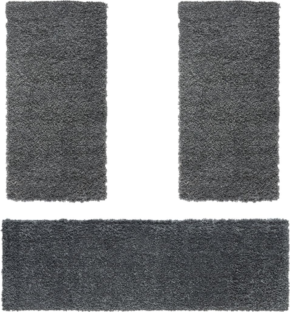 MY-RUG Shaggy Star Bettumrandung Hochflor 3 teilig, Läufer, Schlafzimmer, dunkelgrau, 250x80