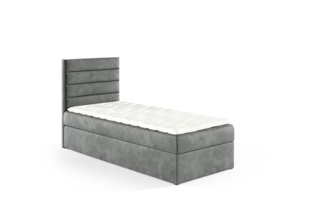 Sofello Boxspringett 90-200x200 ohne Füße – Inklusive Taschenfederkernmatratze – Luxus & Komfort vereint!!Grau Velours Samtbett ohne Füße!