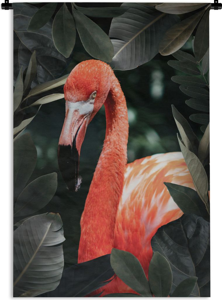 MuchoWow Wandteppich Wandbehang Flamingo - Blätter - Grün 90x135 cm Tapisserie Dekoration Wandtuch - Baumwolle - Wandskulptur