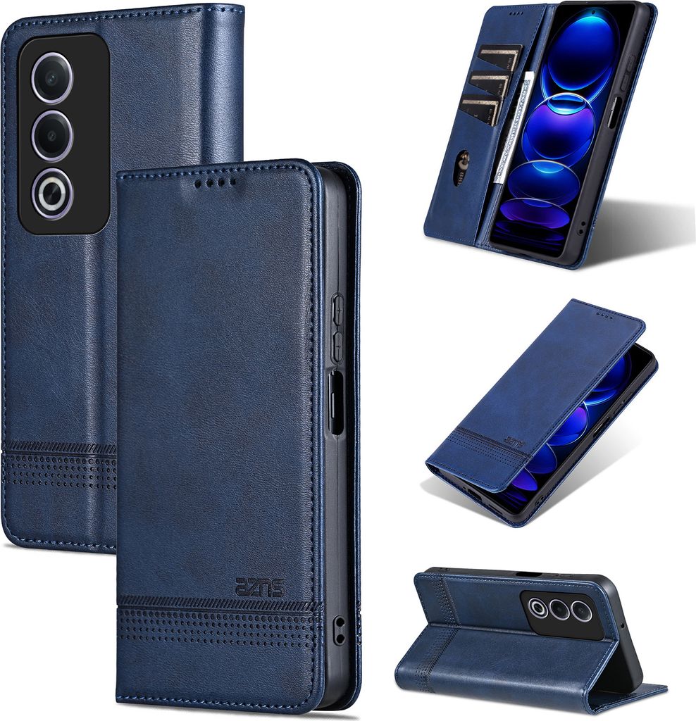 Leder Hülle für Oppo A80 / A3 / A3X 5G, Klapphüllen Brieftasche Magnetverschluss Ständer Schutzhülle Blau