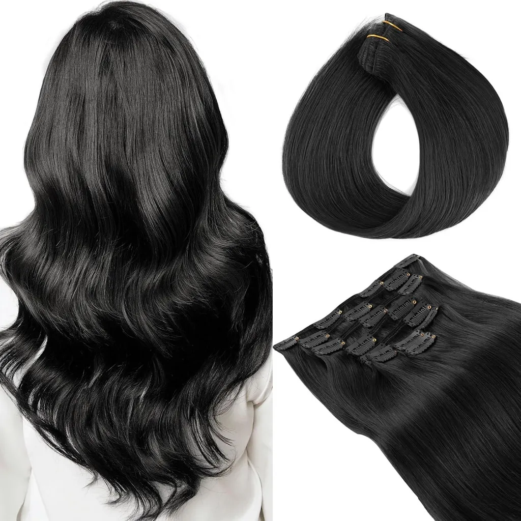 Extension clip noir naturel 55 cm Remy Hair 120g - Volume et Longueur