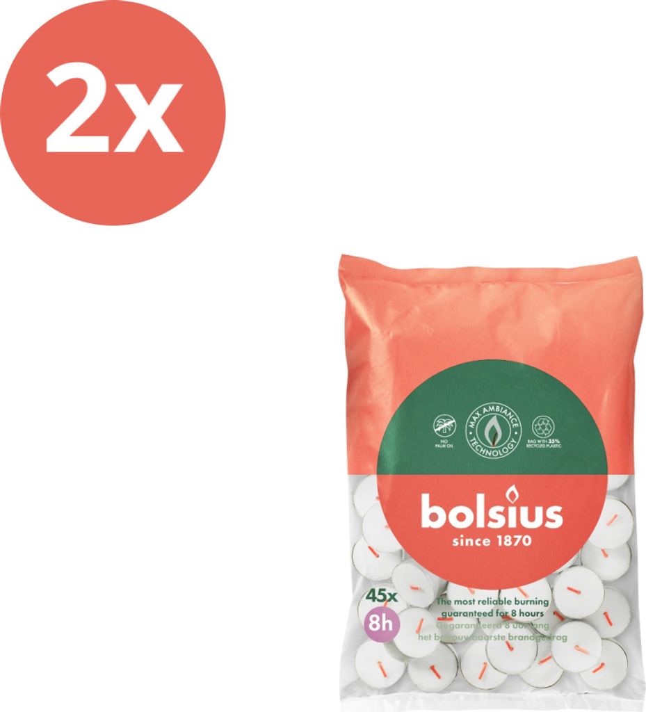 Bolsius - Teelichter - 45 Stück pro Packung - Beutel - Vorteilspack - 90 Stücke - 2 Verpackung
