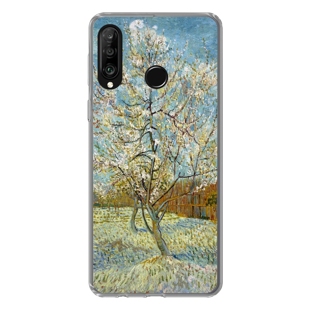 MuchoWow Handyhülle Schutzhülle Hülle für Huawei P30 Lite Blühender Pfirsichbaum - Vincent van Gogh Silikon Softcase Handy Hülle - Handyhülle