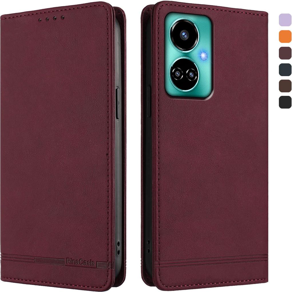 Hülle für Tecno Camon 19 /Camon 19 Pro 5G, Retro Kunstleder Ständer Klapphülle mit Kartenfächer und Magnetische Rot