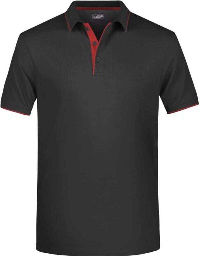 Klassisches Polo mit Kontraststreifen black/red, Gr. L