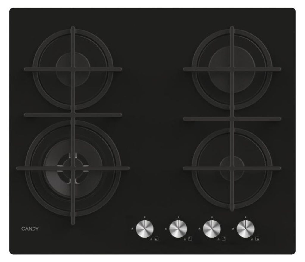 Candy CDIV6GBFE4WB, Schwarz, Integriert, 60 cm, Gaskochfeld, Gehärtetes Glas, 4 Zone(n)